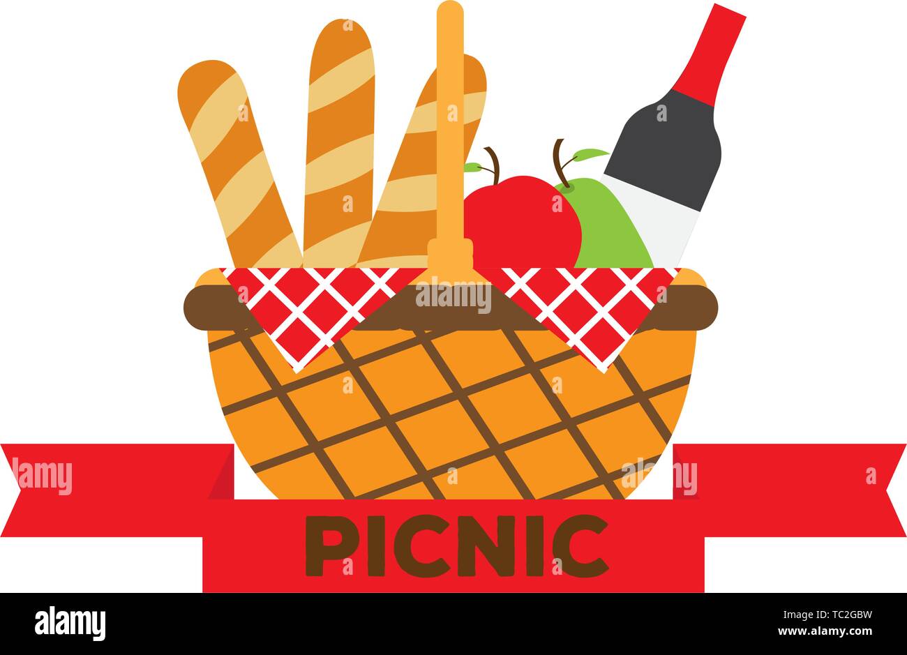 Picnic basket wit a wine bottle, fruits and bread - Vector Stock Vector ...