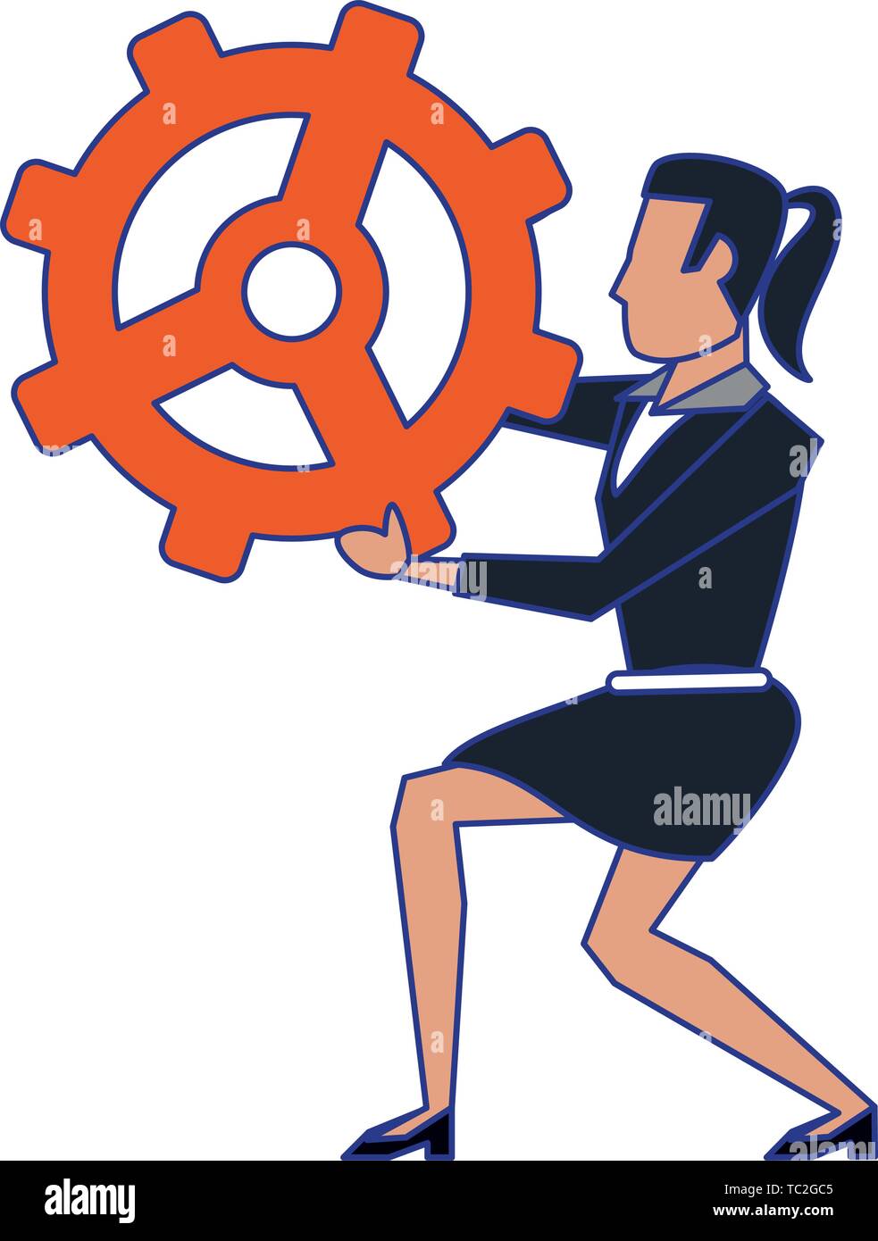 business woman avatar cartoon character blue lines Stock Vector Image ...