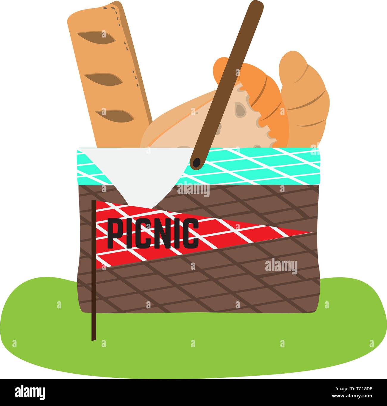 Isolated picnic basket with breads inside - Vector Stock Vector Image ...