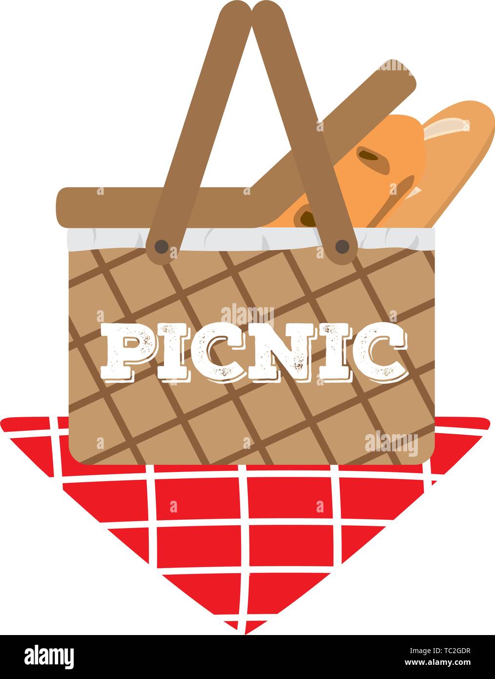 Isolated picnic basket with breads inside - Vector Stock Vector Image ...