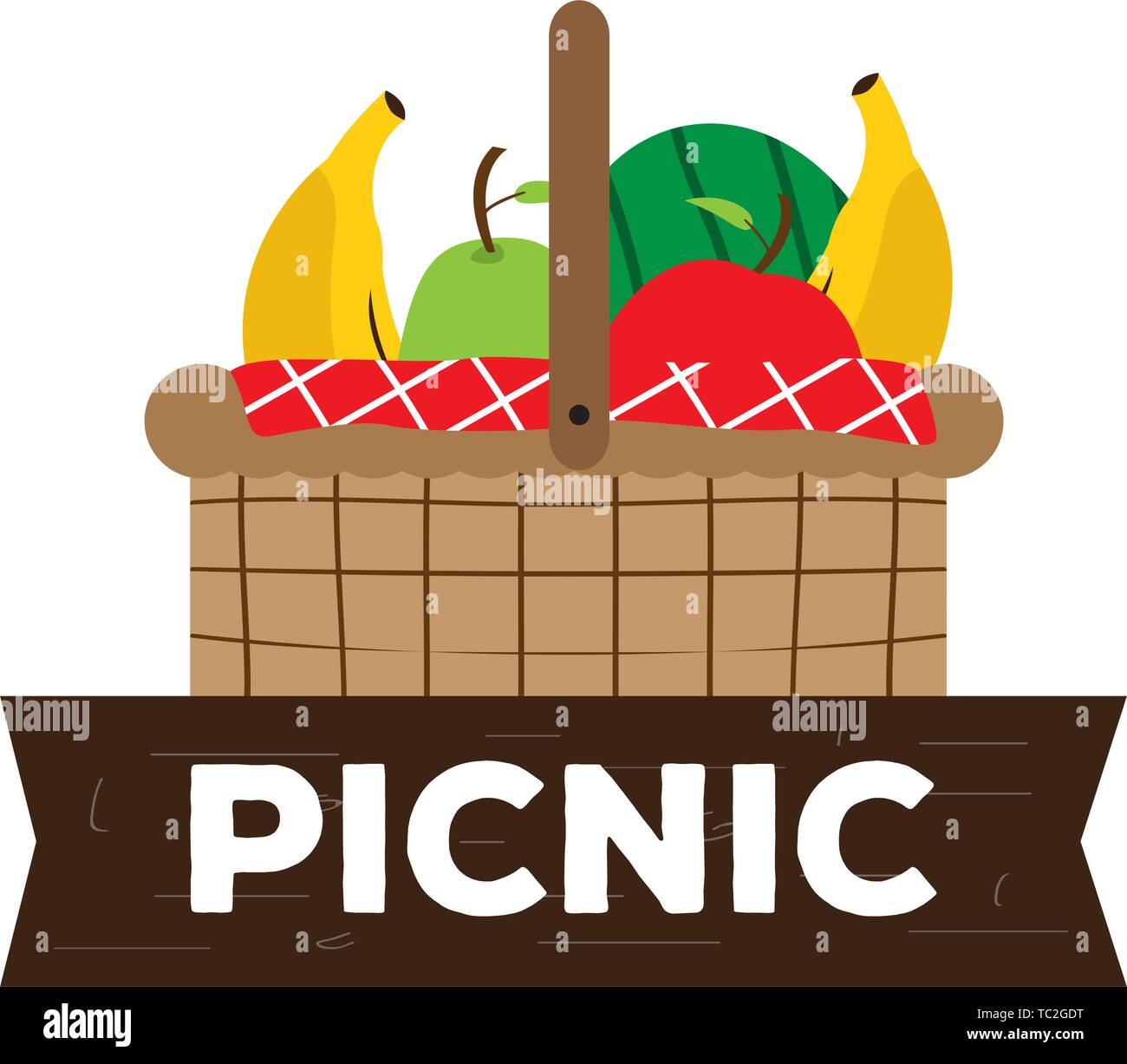 Isolated picnic basket with fruits inside - Vector Stock Vector Image ...