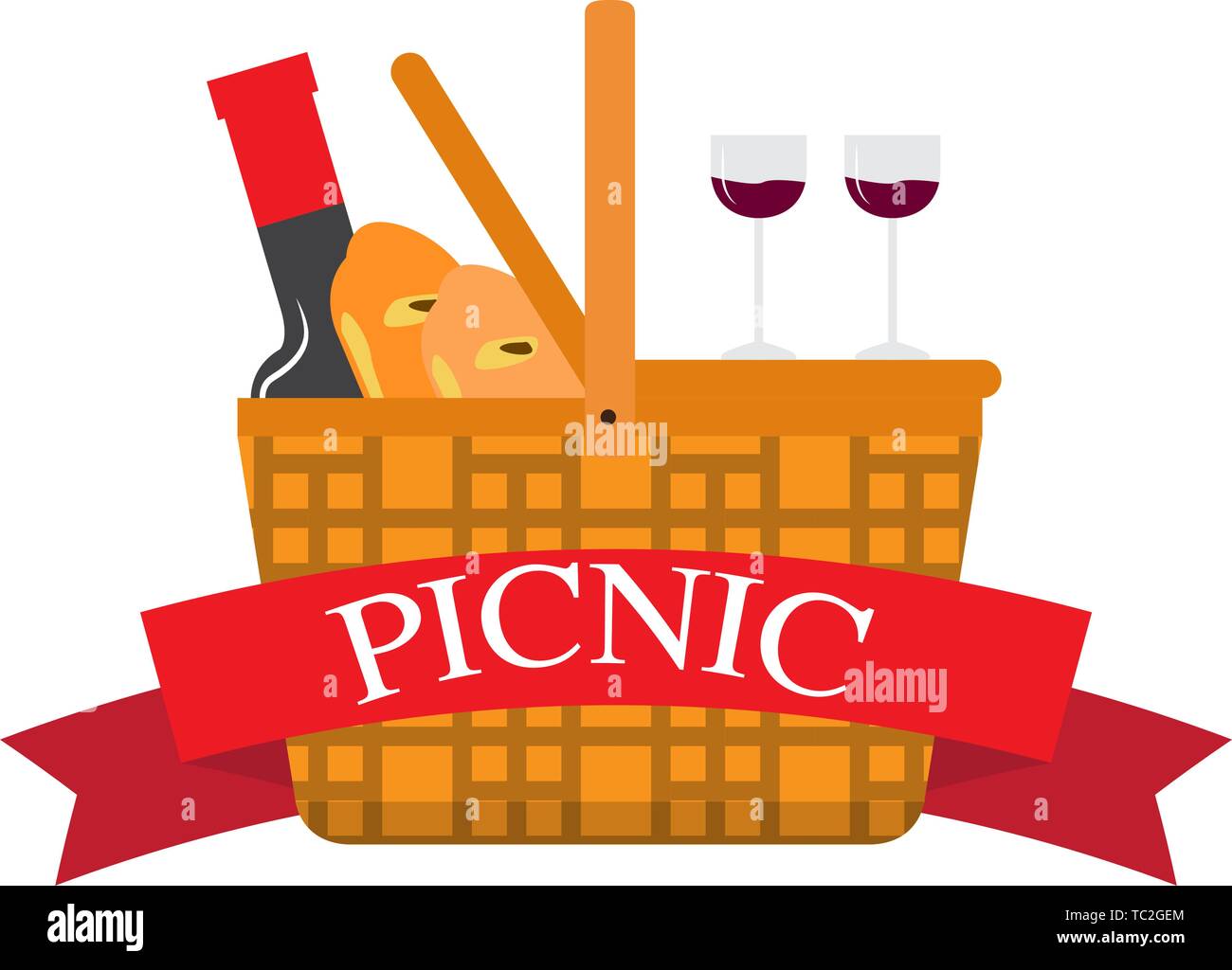 Picnic basket with bread and wine - Vector Stock Vector Image & Art - Alamy