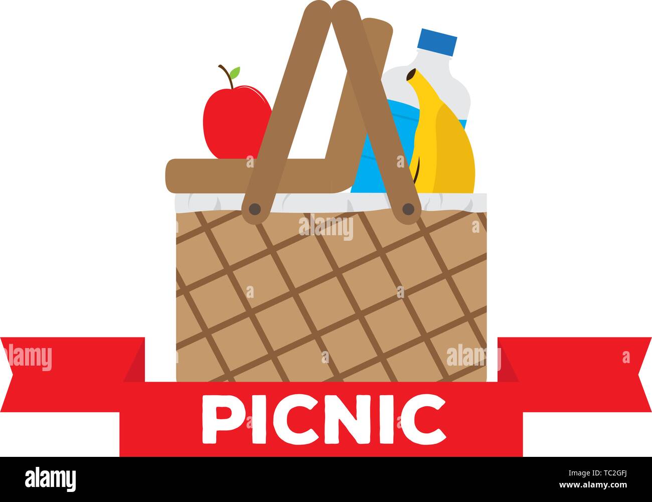 Picnic basket with water bottle and fruits - Vector Stock Vector Image ...