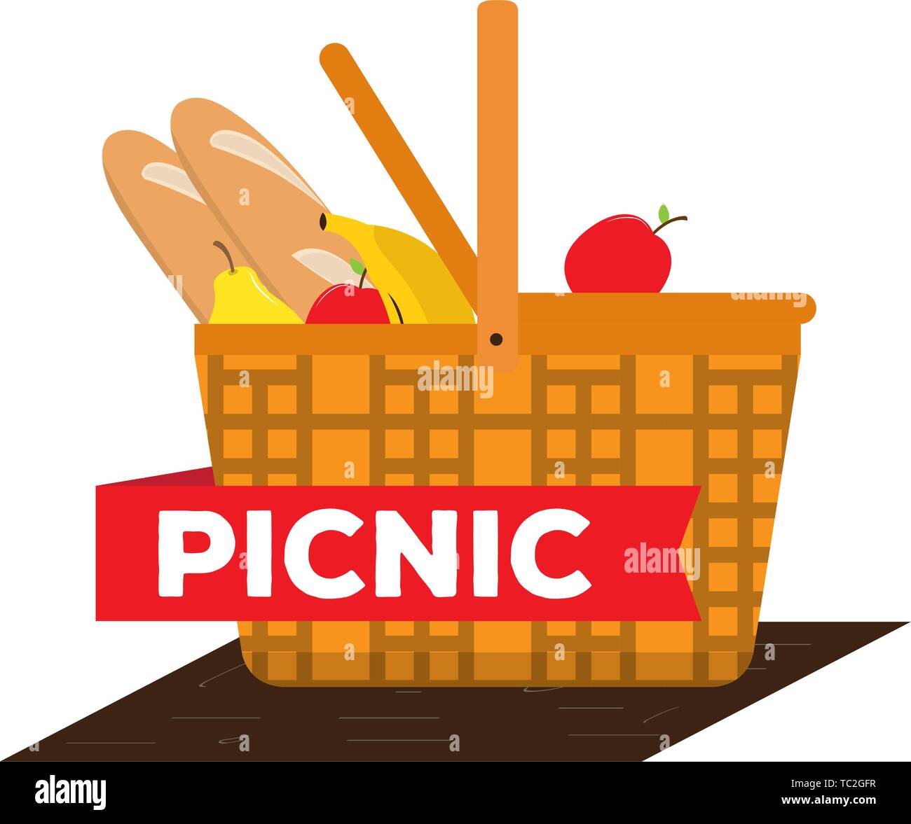 Picnic basket with breads and fruits - Vector Stock Vector Image & Art ...