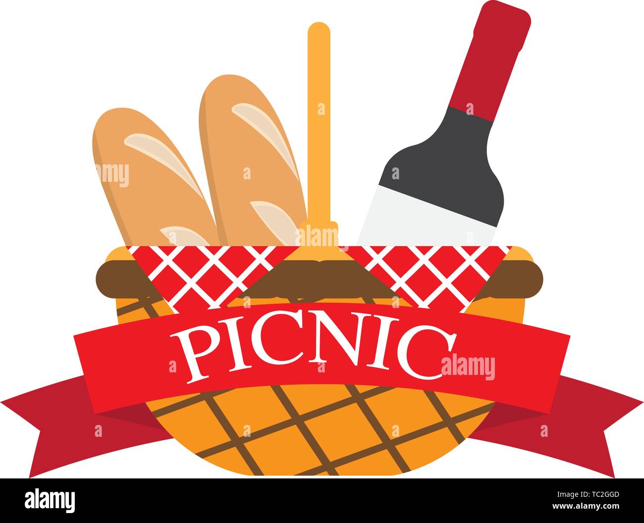 Picnic basket with bread and wine - Vector Stock Vector Image & Art - Alamy