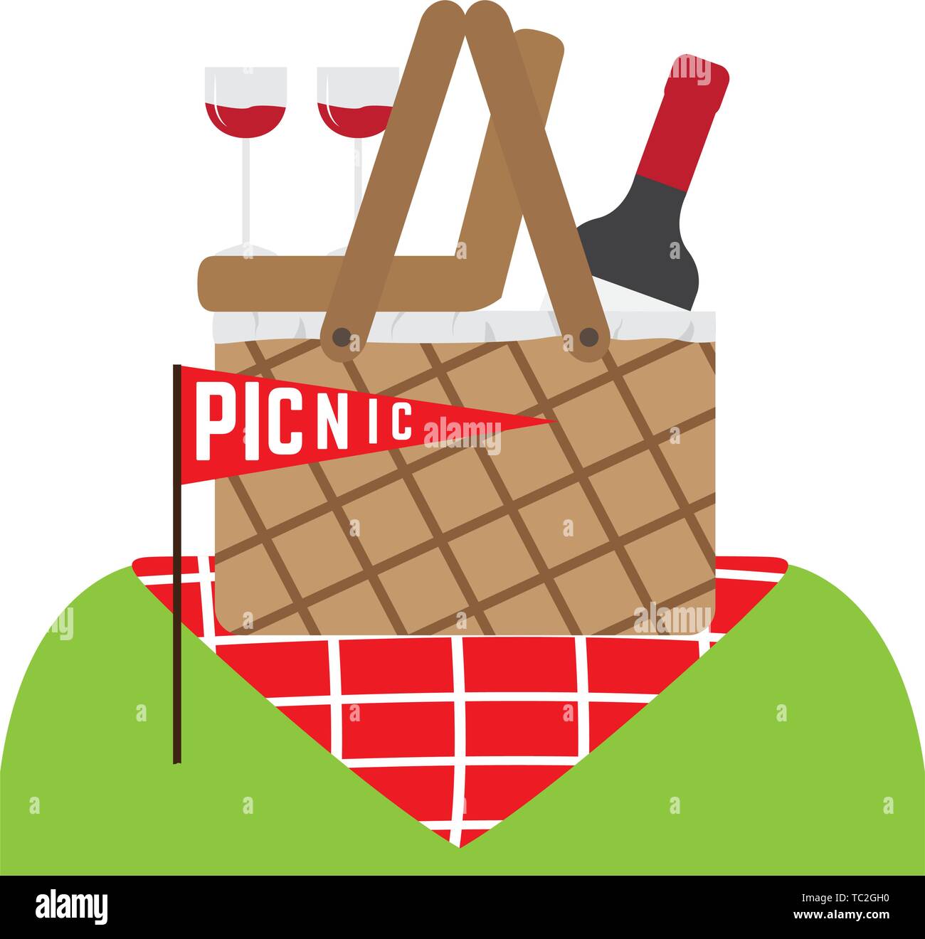 Picnic basket with a wine bottle and wine glasses - Vector Stock Vector ...
