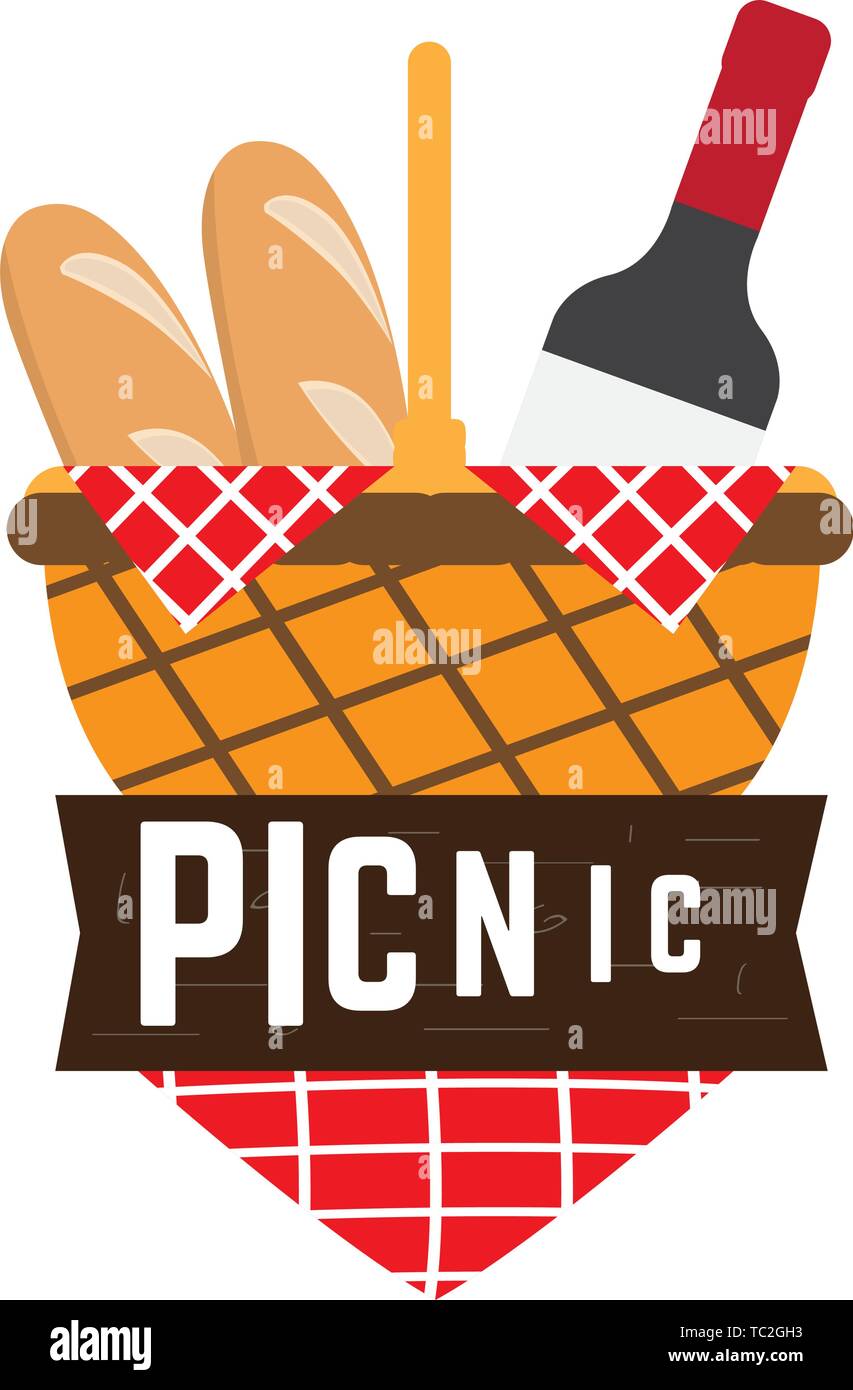 Picnic basket with bread and wine - Vector Stock Vector Image & Art - Alamy