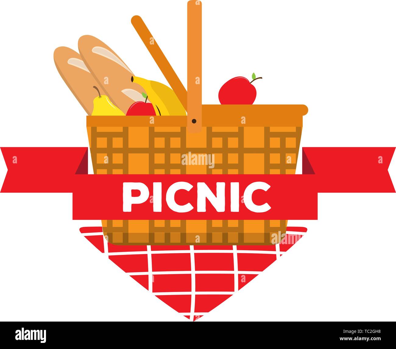 Picnic basket with bread and fruits - Vector Stock Vector Image & Art ...
