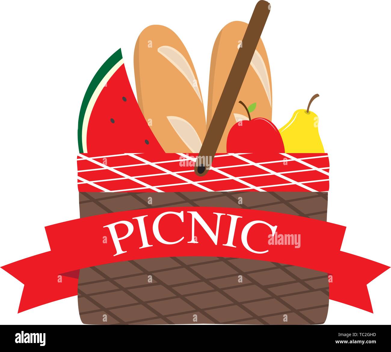 Picnic basket with bread and fruits Vector Stock Vector Image & Art
