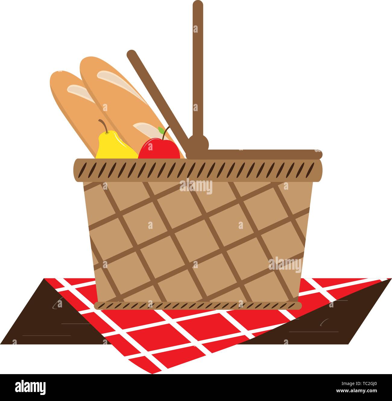 Picnic basket with bread and fruits - Vector Stock Vector Image & Art ...