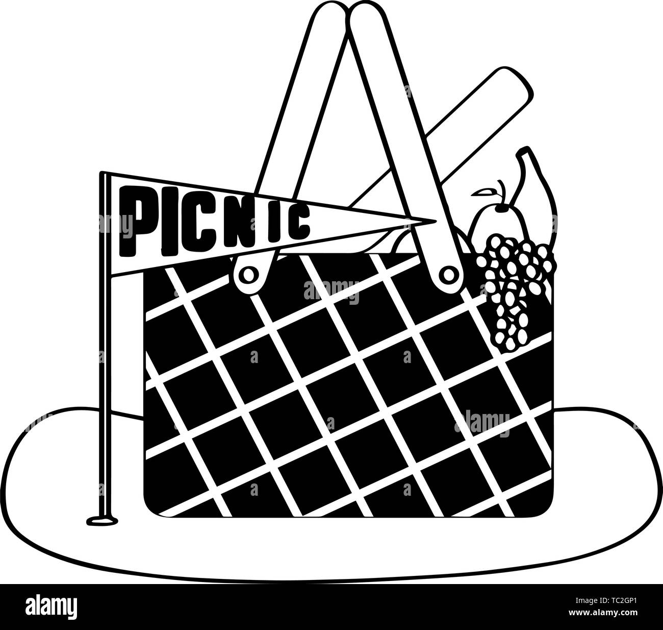 Isolated picnic basket with fruits inside Outline Vector Stock Vector