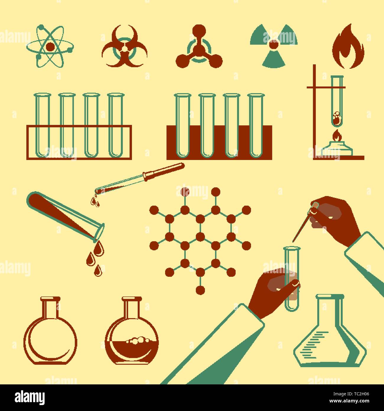 Molecular elements and special test tube black icons collection on ...