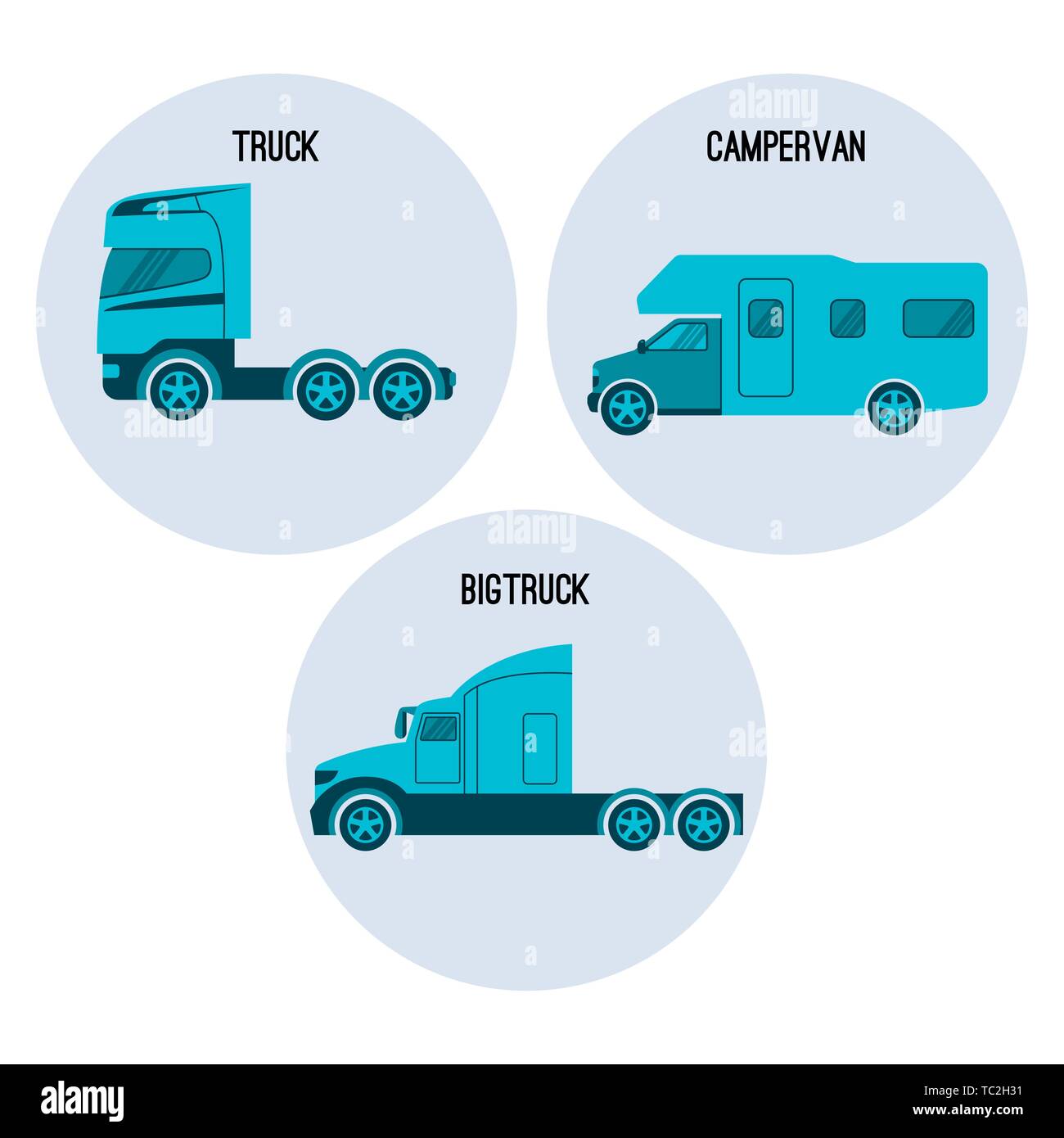 Truck or lorry motor vehicle. Campervan, camper, caravanette, Bigtruck Stock Vector