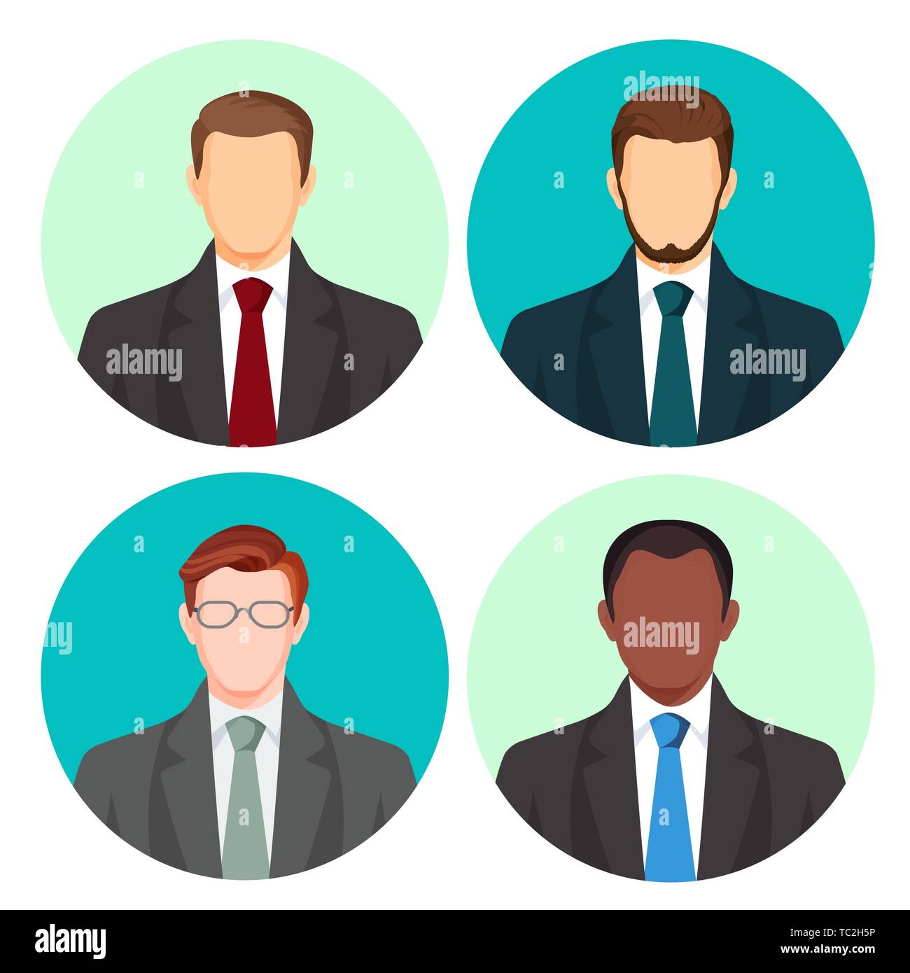 Businessman avatar four pictures vector set on white. Stock Vector