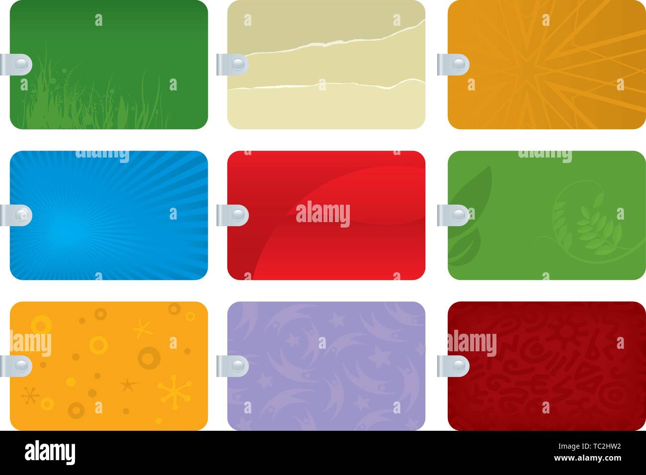 Vector illustration. Nine textured tags in different colors. Isolated. Stock Vector