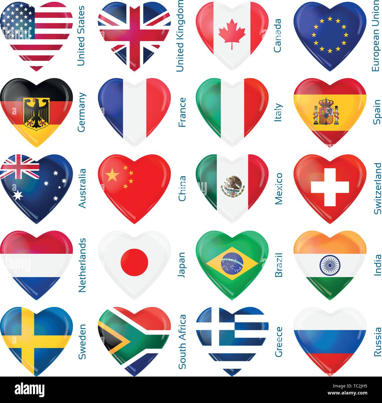 Heart flags Popular. Vector illustration. 3 layers. Shadows, flat flag