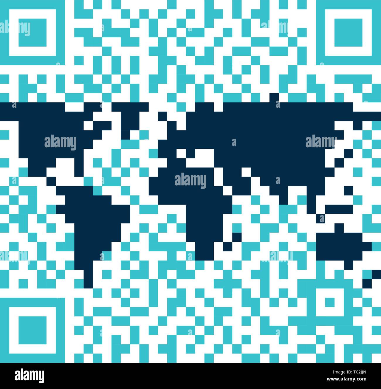 Vector illustration. QR world concept. Code with world map inside. Stock Vector