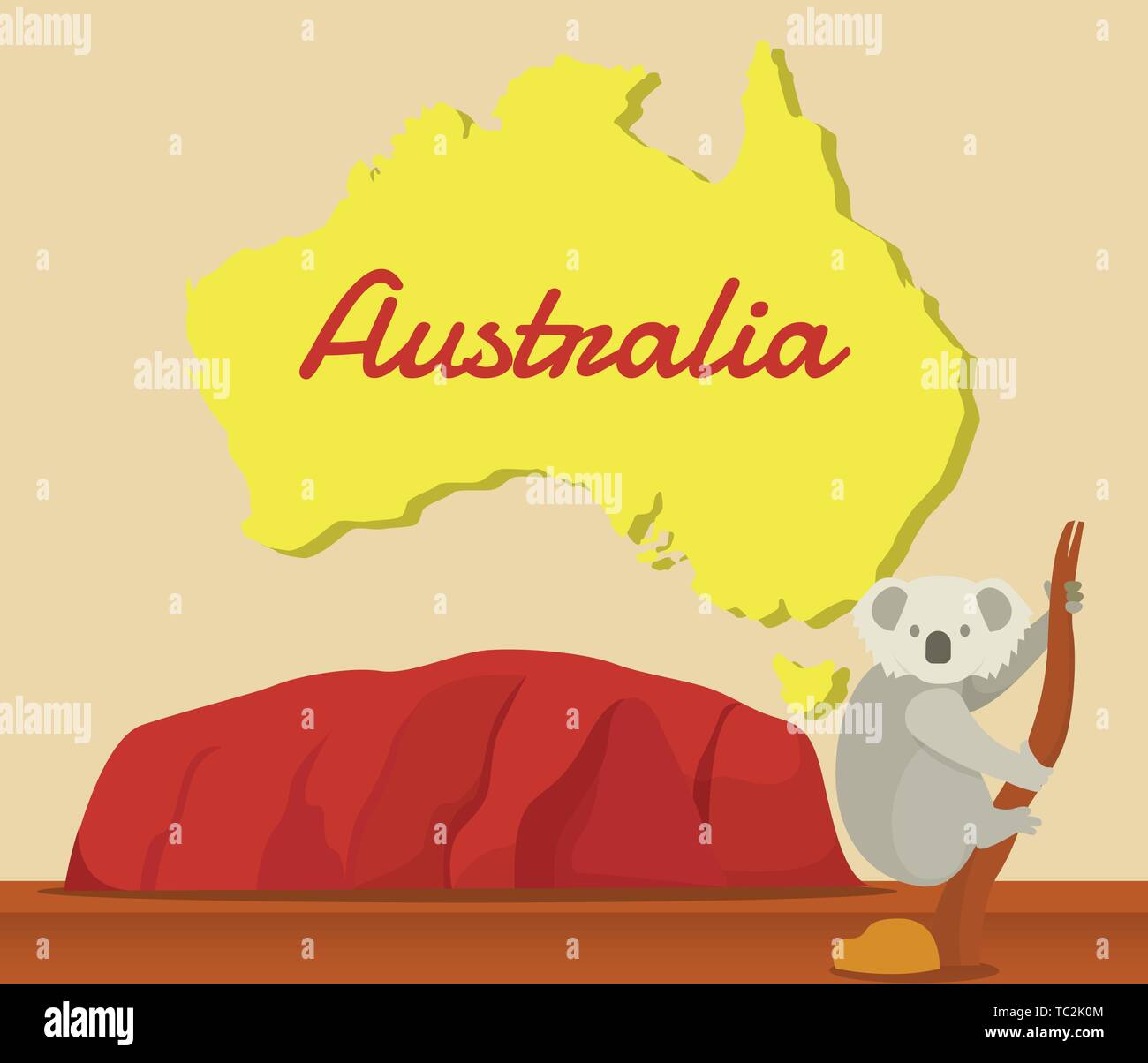 Koala climbing tree with Australia map for traveling Stock Vector