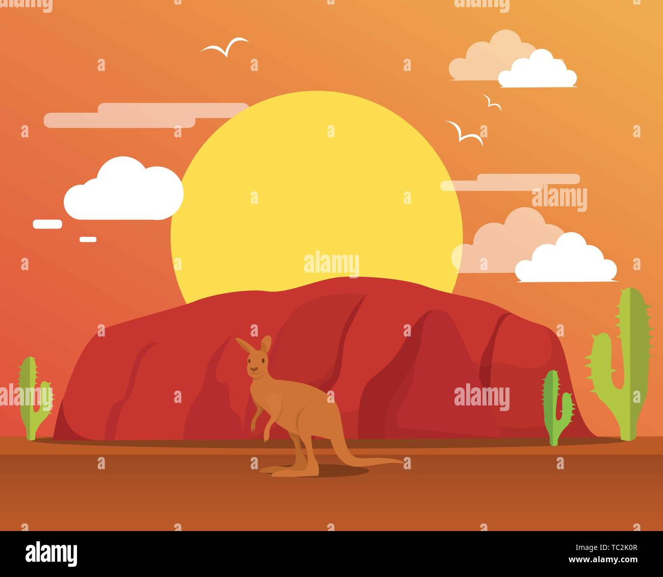Kangaroo in desert and mountain for traveling Stock Vector