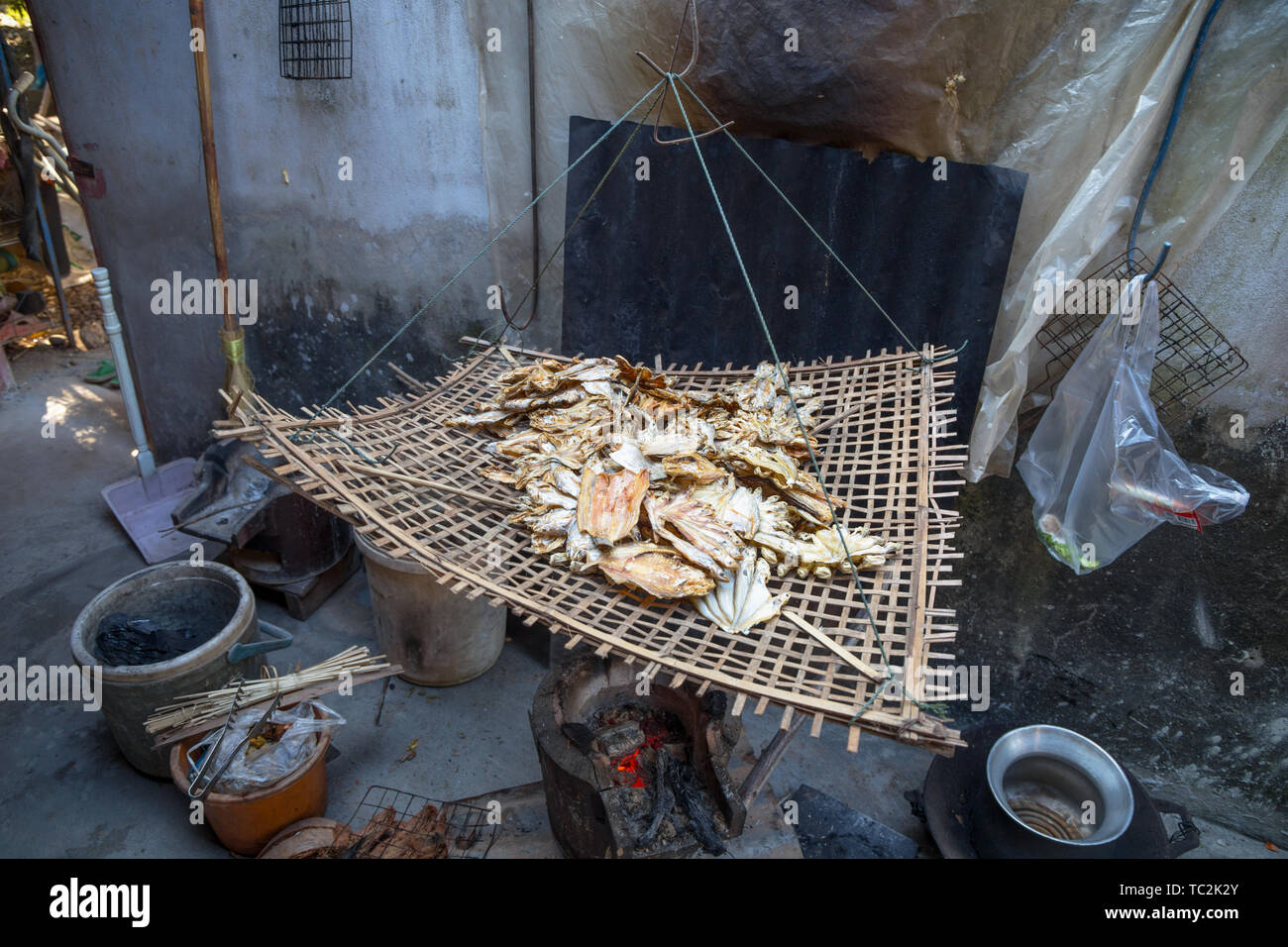 Dried fishes in Thailand,Thai food,Asian food. Stock Photo