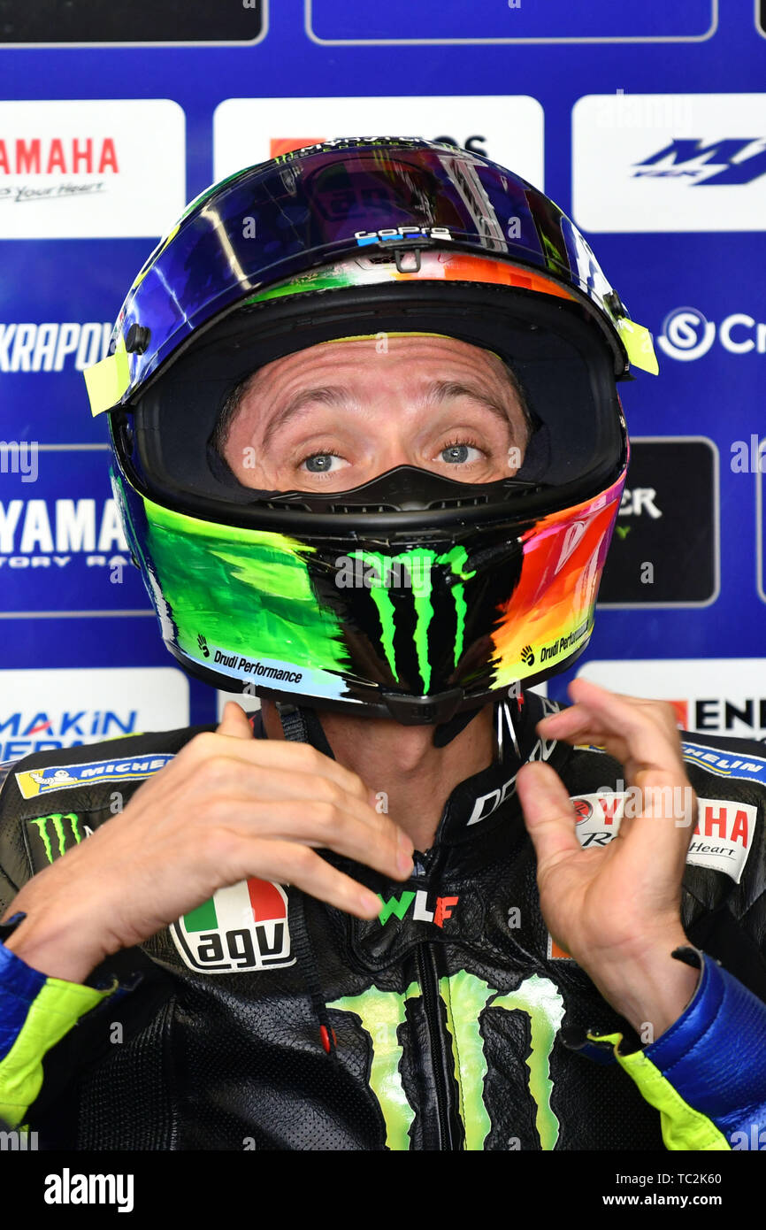 SCARPERIA,FIRENZE ITALY JUNE 1 2019 Valentino Rossi of Italy and Monster  Energy Yamaha MotoGP looks on in the box box during the of 2019 Italian  Grand Prix at Mugello on June 1