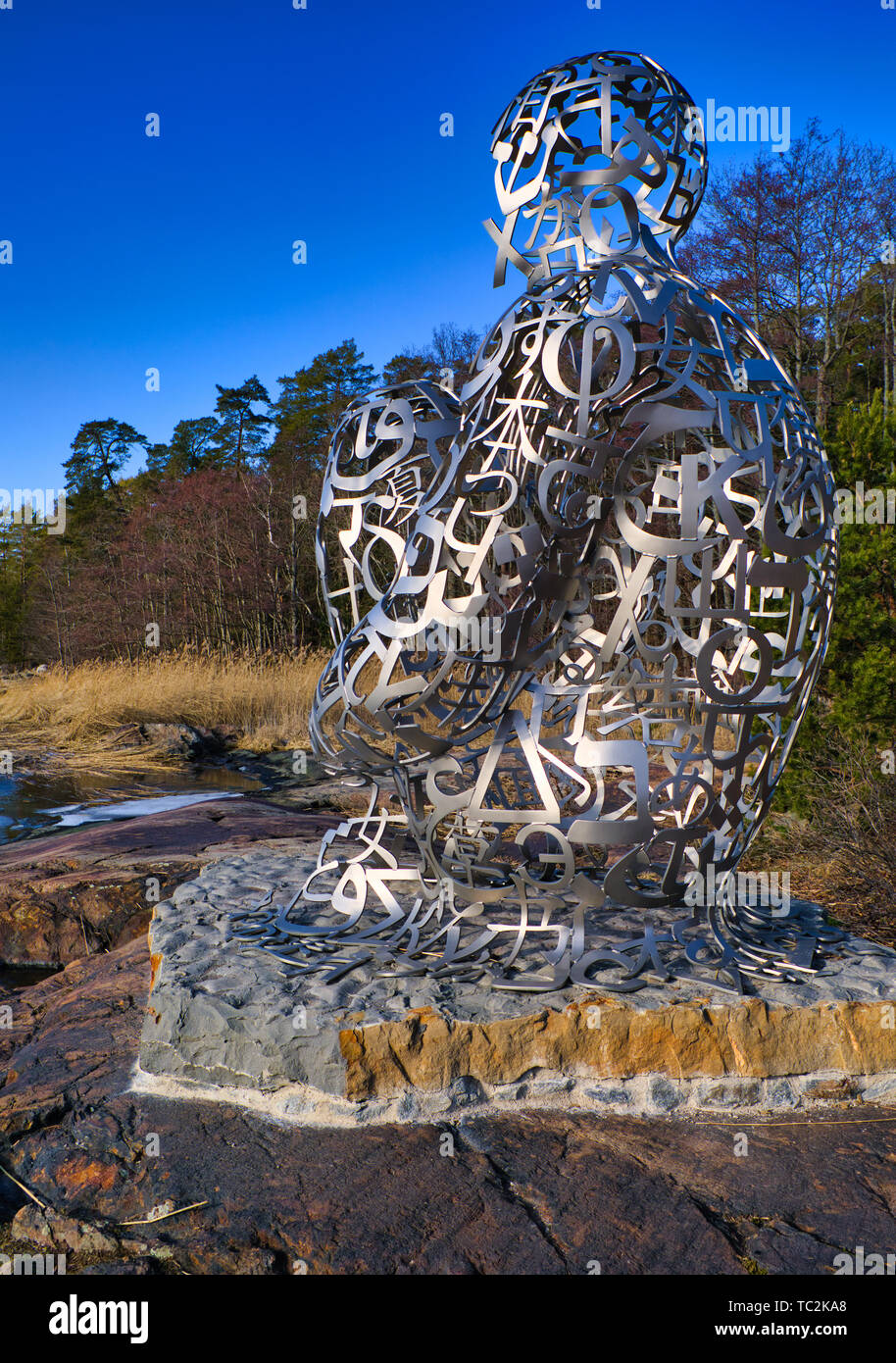 Metal sculpture by Spanish sculptor Jaume Plensa, Artipelag, Halludden peninsula, Varmdo, Stockholm archipelago, Sweden, Scandinavia Stock Photo