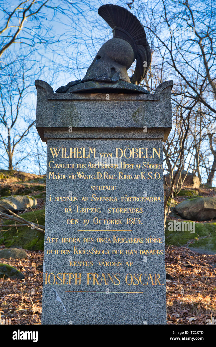 Memorial to soldier Wilhelm Von Dobeln, Karlberg Castle Park, Solna, Stockholm, Sweden, Scandinavia Stock Photo