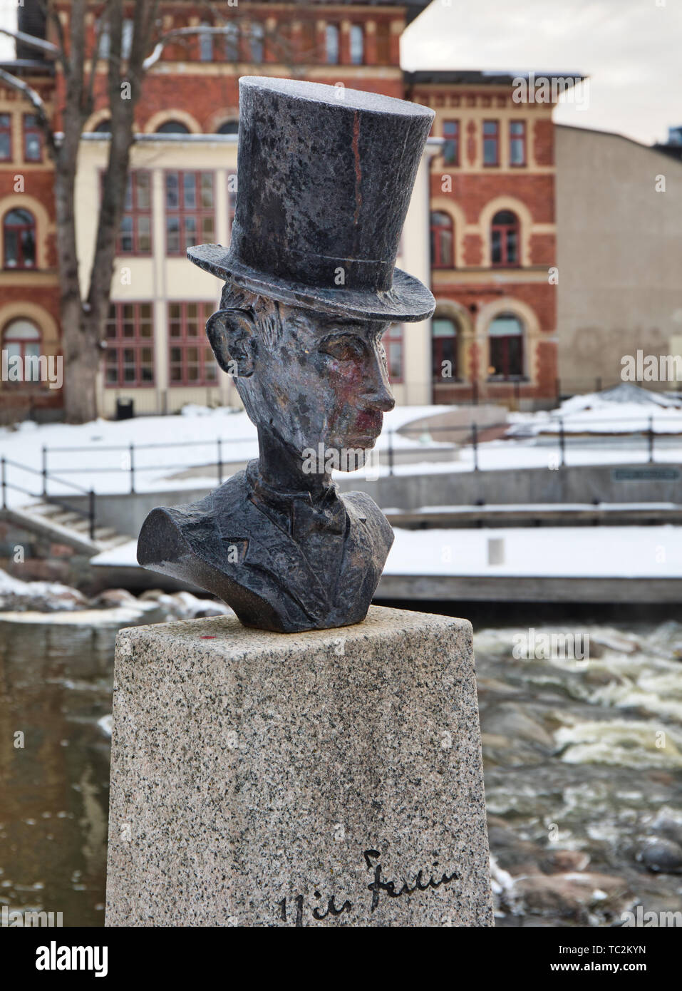 Bust of Swedish poet and lyricist Nils Ferlin, Norrtalje, Stockholm County, Sweden, Scandinavia Stock Photo