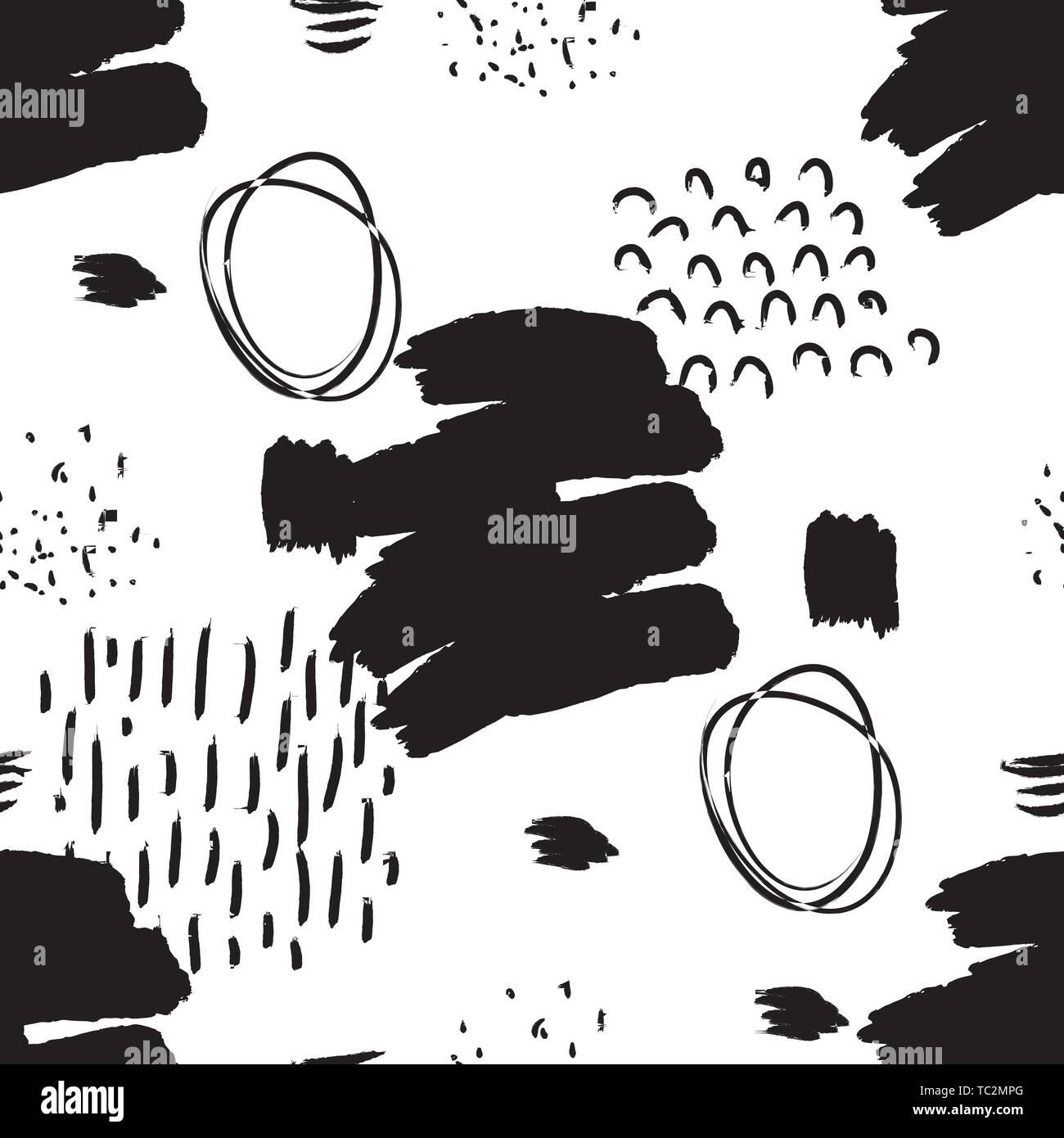 Vector seamless pattern. Abstract background with brush strokes. Ink painted hand made texture Stock Vector