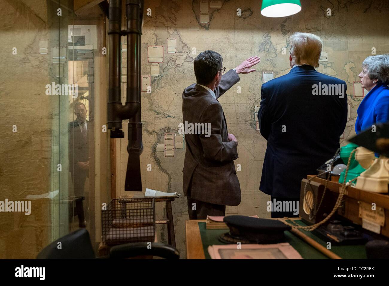 London, UK. 04th June, 2019. U.S President Donald Trump and outgoing British Prime Minister Theresa May tour the Churchill War Rooms June 4, 2019 in London, England. Credit: Planetpix/Alamy Live News Stock Photo