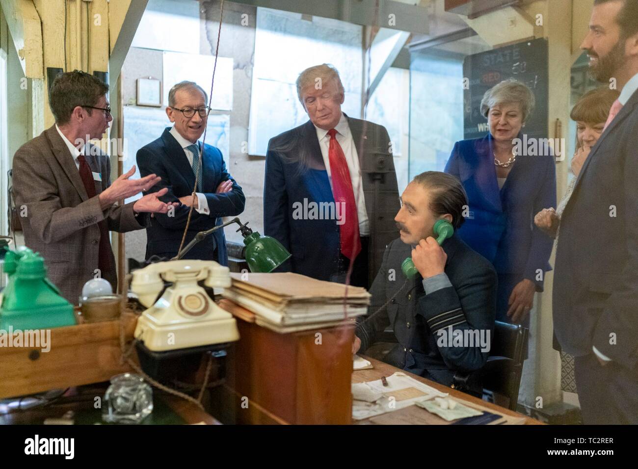 London, UK. 04th June, 2019. U.S President Donald Trump, outgoing British Prime Minister Theresa May and her husband Philip May tour the Churchill War Rooms June 4, 2019 in London, England. Credit: Planetpix/Alamy Live News Stock Photo