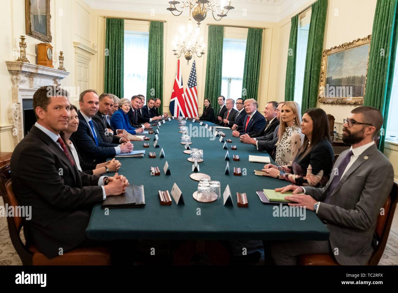 London, UK. 04th June, 2019. U.S President Donald Trump and outgoing British Prime Minister Theresa May, left, hold an expanded bilateral meeting at 10 Downing Street June 4, 2019 in London, England. Credit: Planetpix/Alamy Live News Stock Photo