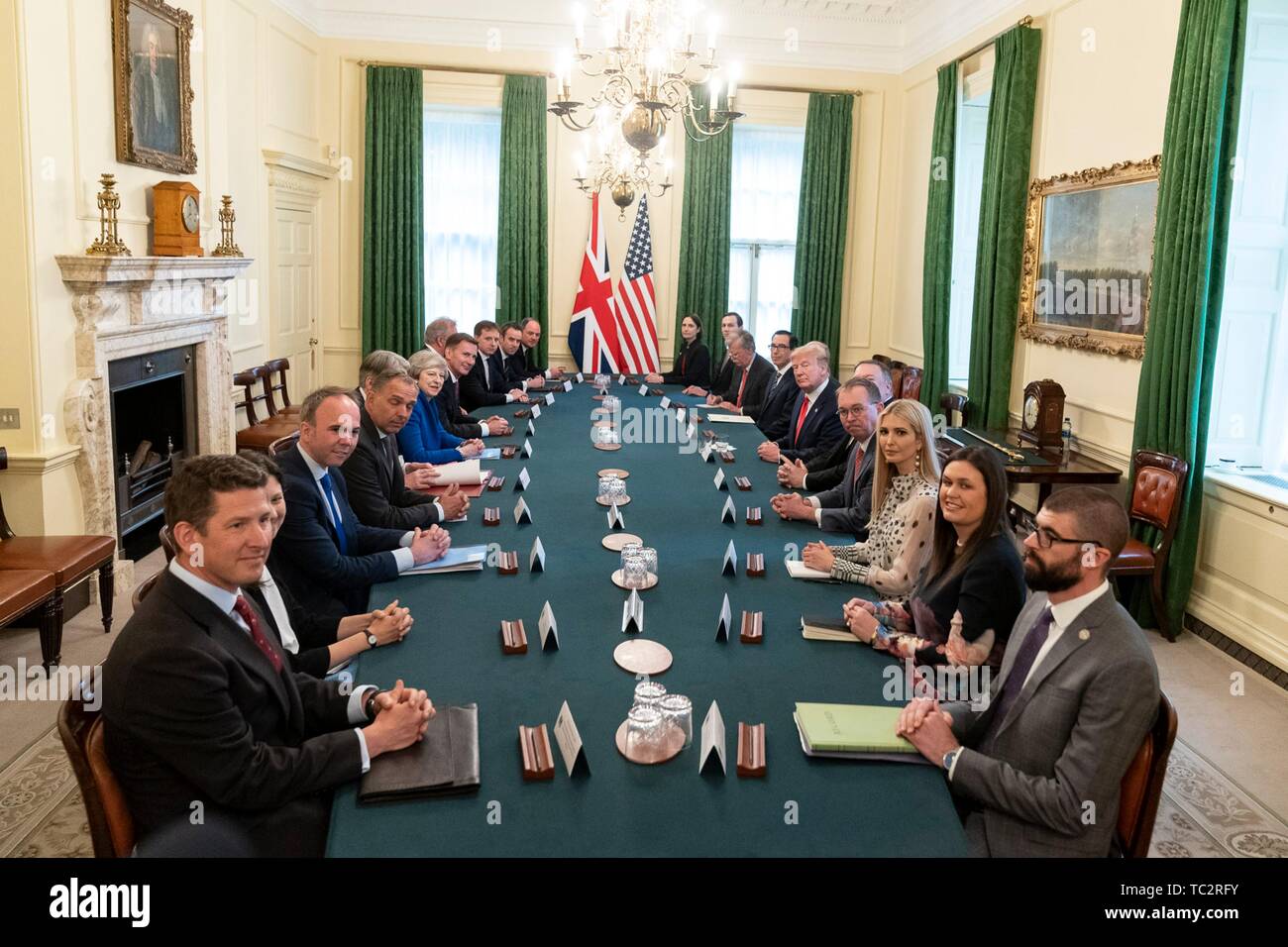 London, UK. 04th June, 2019. U.S President Donald Trump and outgoing British Prime Minister Theresa May, left, hold an expanded bilateral meeting at 10 Downing Street June 4, 2019 in London, England. Credit: Planetpix/Alamy Live News Stock Photo
