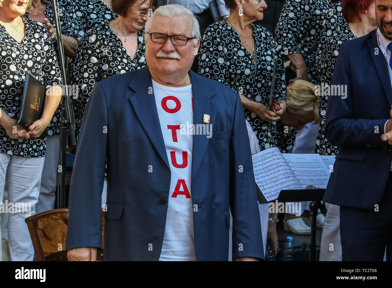 Gdansk, Poland. 4th June, 2019 Former President of Poland Lech Walesa during the rally on the Dlugi Targ street is seen. Freedom and Solidarity Days mark 30th anniversary of the first partly free elections in Poland on 4th of June 1989.   © Vadim Pacajev / Alamy Live News Stock Photo