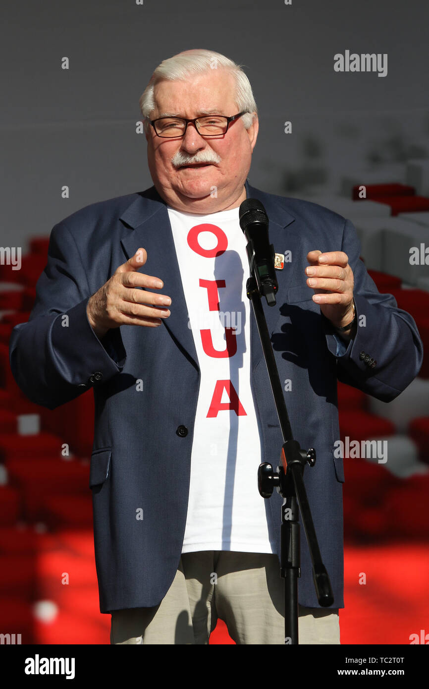 Gdansk, Poland. 4th June, 2019 Former President of Poland Lech Walesa during the rally on the Dlugi Targ street is seen Freedom and Solidarity Days mark 30th anniversary of the first partly free elections in Poland on 4th of June 1989.  © Vadim Pacajev / Alamy Live News Stock Photo