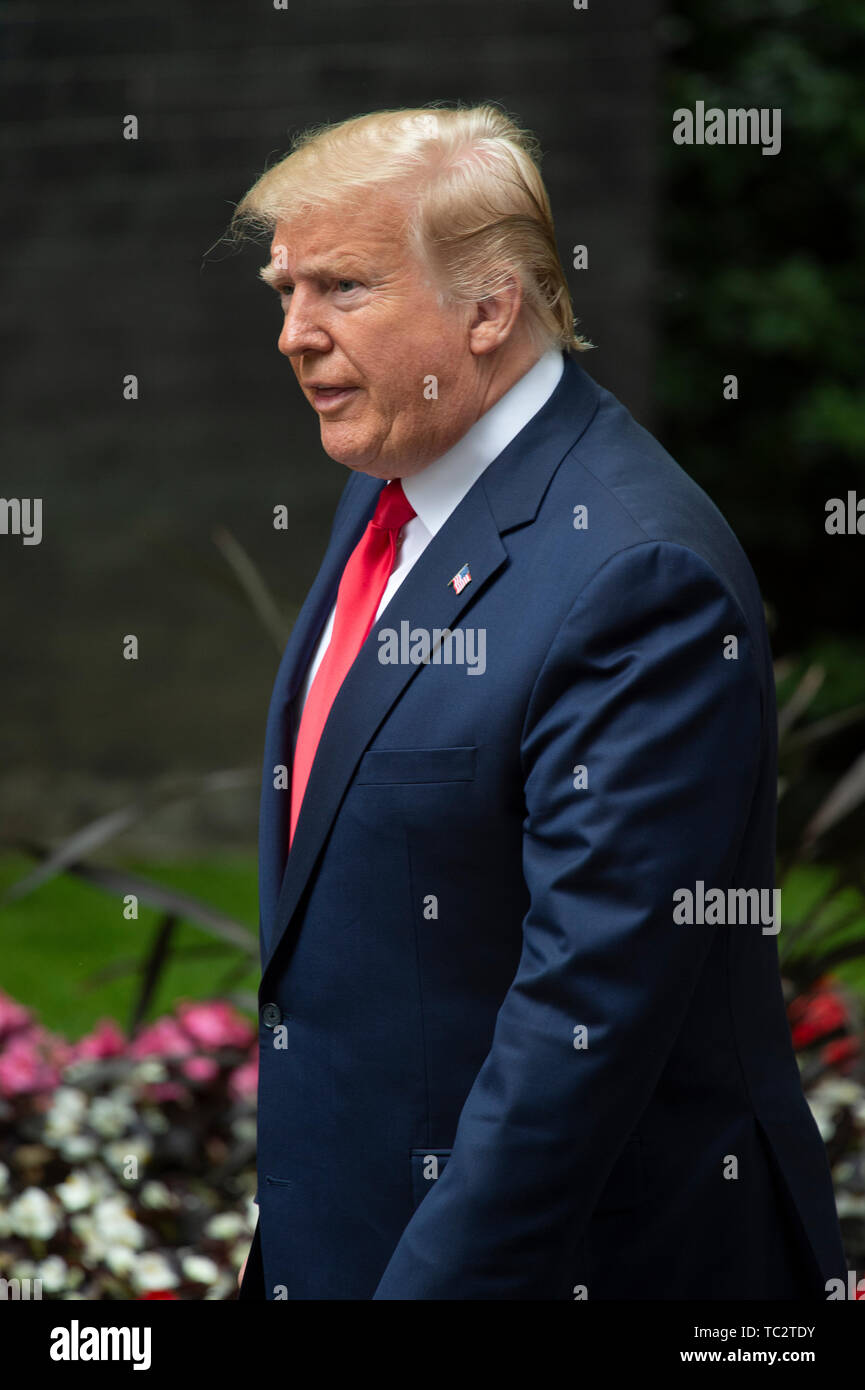 LONDON, ENGLAND - JUNE 04 2019:  US President Donald Trump at 10 Downing street for a meeting on the second day of the U.S. President and First Lady's three-day State visit.Gary Mitchell/Alamy Live News Stock Photo