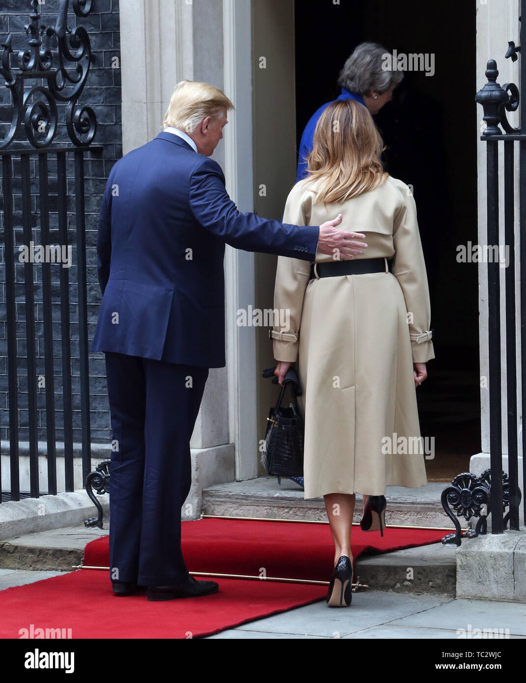 London, UK. 04th June, 2019. US President Donald Trump and his wife Melania Trump meet with UK Prime Minister Theresa May and her husband PhillipMay (not pictured) as they visit number 10 Downing Street as part of Donald Trump official state visit to the UK. Credit: SOPA Images Limited/Alamy Live News Stock Photo