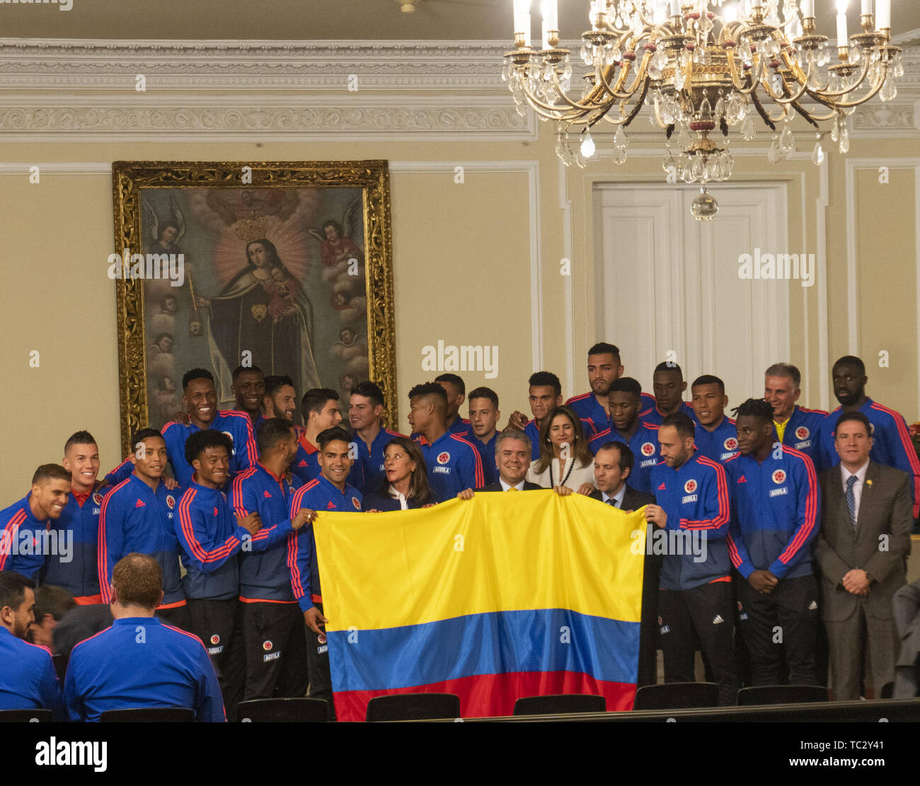 June 4, 2019 - The Colombian National Team received the National Pavilion from the hands of President IvÃ¡n Duque. Credit: Daniel Garzon Herazo/ZUMA Wire/Alamy Live News Stock Photo