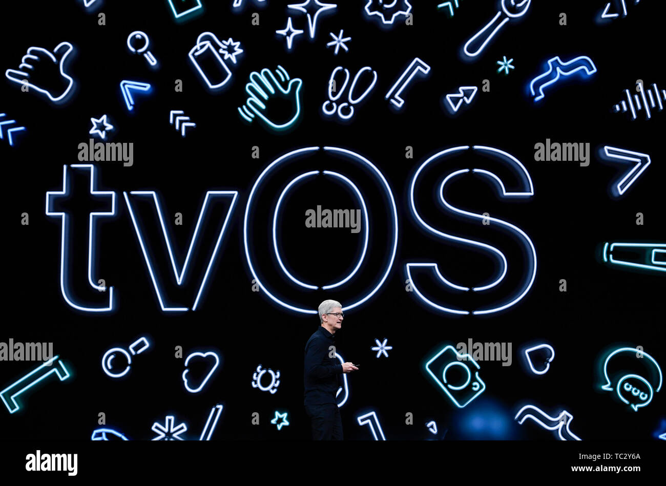 Beijing, China. 5th June, 2019. Apple CEO Tim Cook hosts Apple's Worldwide Developer Conference (WWDC) in San Jose, California, the United States, June 3, 2019. Credit: Xinhua/Alamy Live News Stock Photo