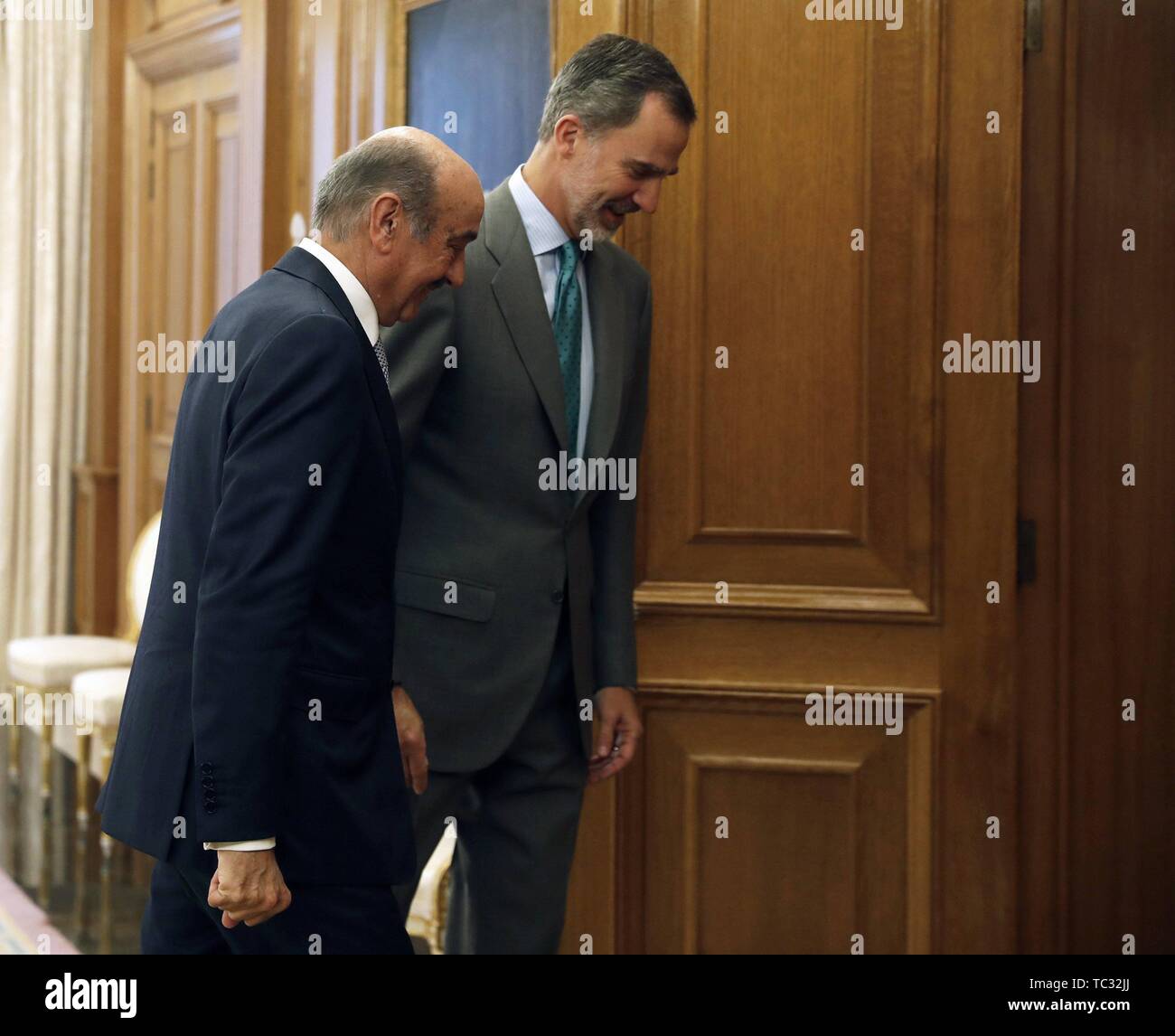 Madrid, Spain. 05th June, 2019. Spanish King Felipe VI during an audience with politician Jose Maria Angel Mazon on occasion to deliberate to next Spain President at ZarzuelaPalace in Madrid on Wednesday, 5 June 2019 Credit: CORDON PRESS/Alamy Live News Stock Photo