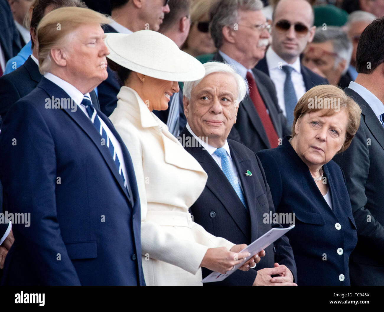 Portsmouth, UK. 05th June, 2019. Donald Trump, President of the USA, (l-r)  his wife Melania, First Lady of the USA, Prokopis Pavlopoulos, President of  Greece, Chancellor Angela Merkel (CDU), take part in