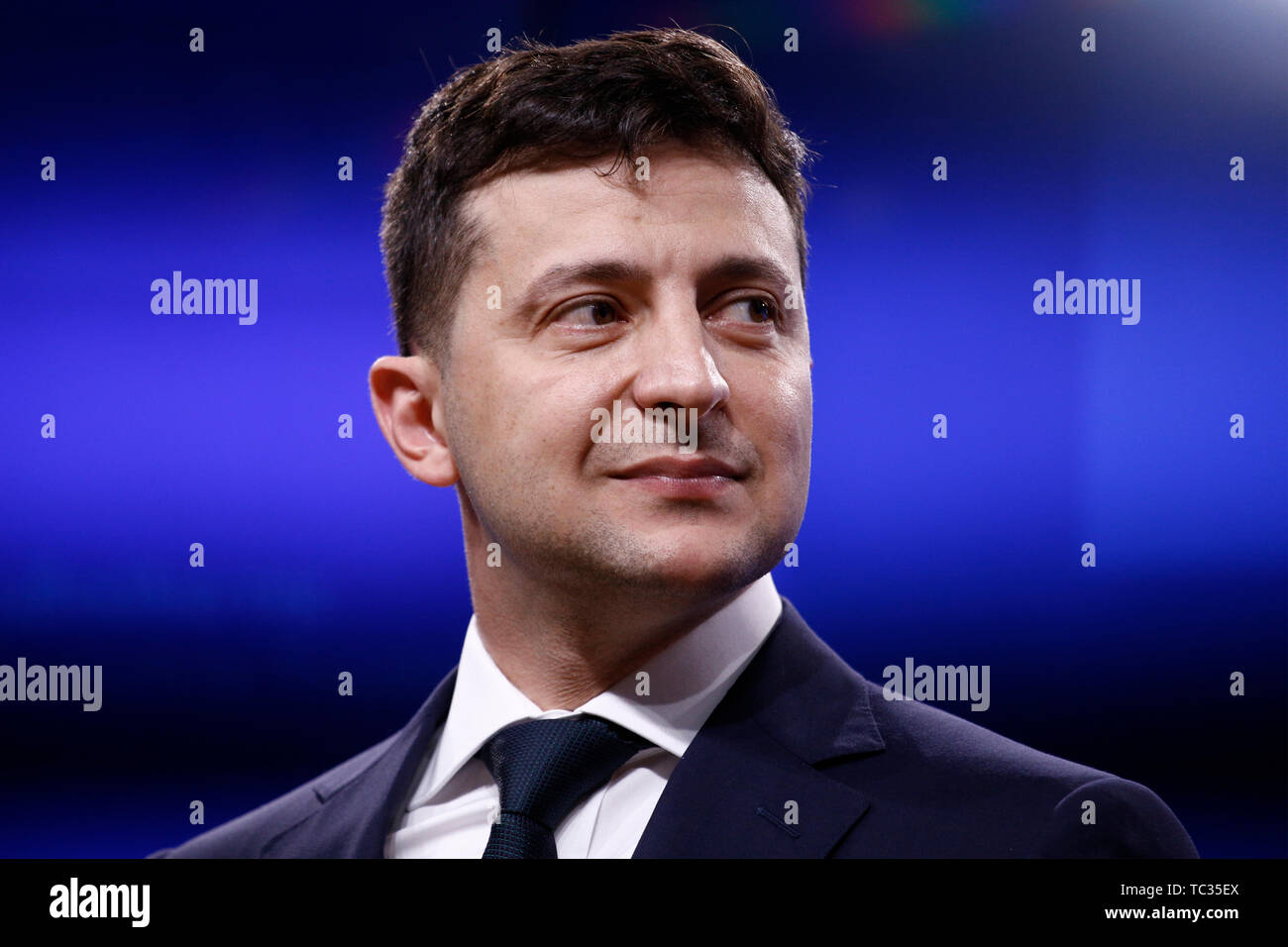 Brussels, Belgium. 5th June, 2019. Ukrainian President Volodymyr Zelensky and European Council President Donald Tusk give a press conference after their meeting. Credit: ALEXANDROS MICHAILIDIS/Alamy Live News Stock Photo