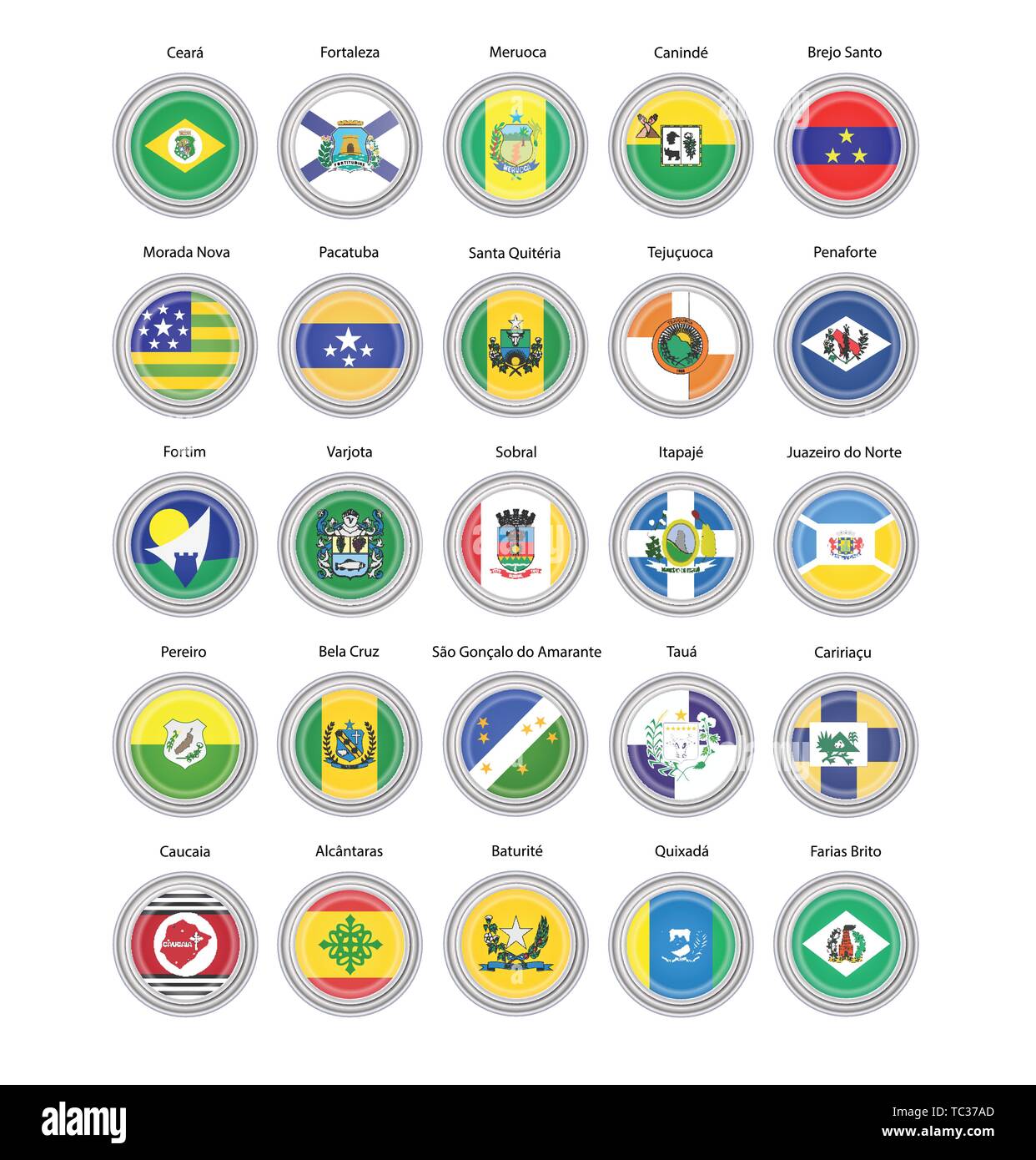 Set of vector icons. Flags of Ceara state, Brazil. 3D illustration. Stock Vector