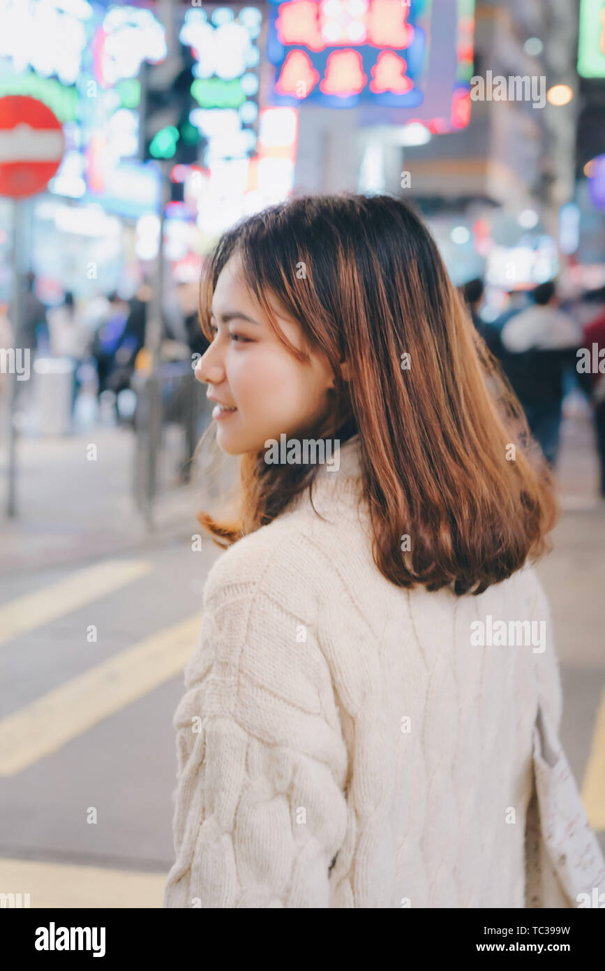 A portrait of a night girl on the streets of Hong Kong Stock Photo - Alamy