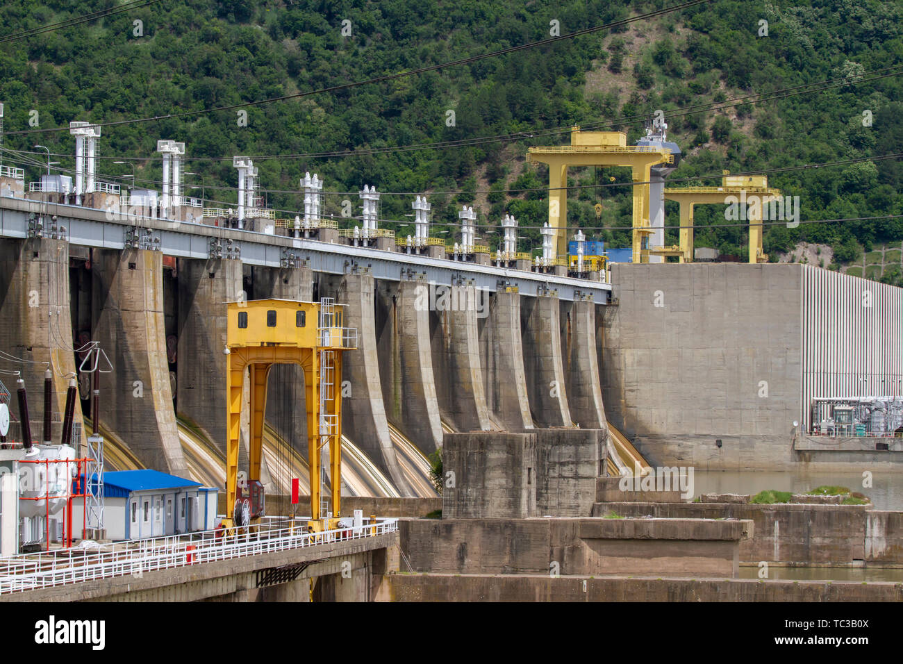 Iron Gat Hydroelectric Plant in the Iron Gate gorges on the Danube River between Serbia and Romania. Stock Photo
