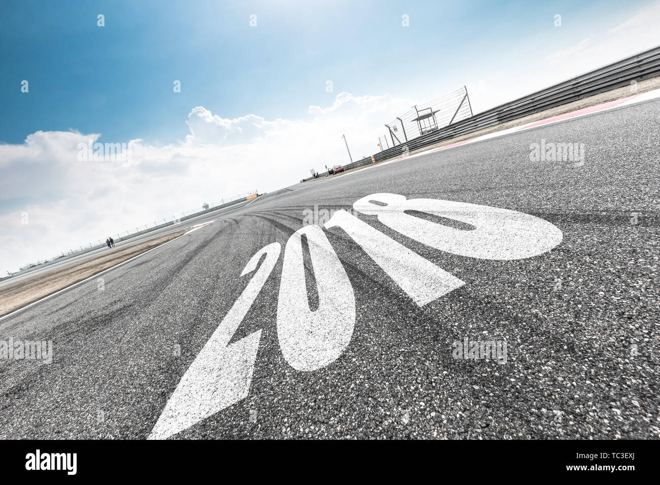 Empty asphalt road in blue cloudsky Stock Photo