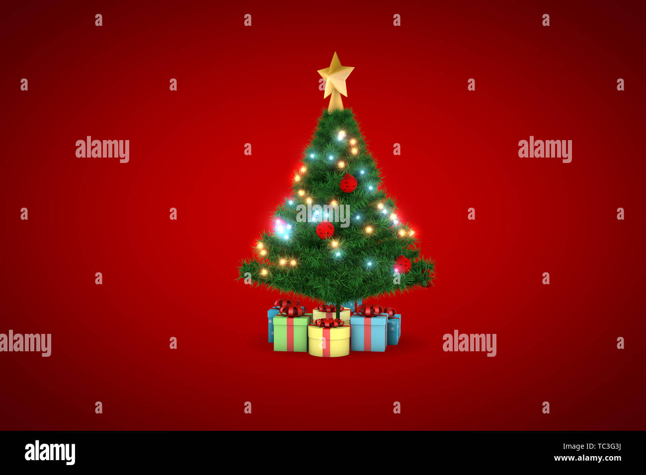 3D rendering, Christmas tree with red background Stock Photo - Alamy