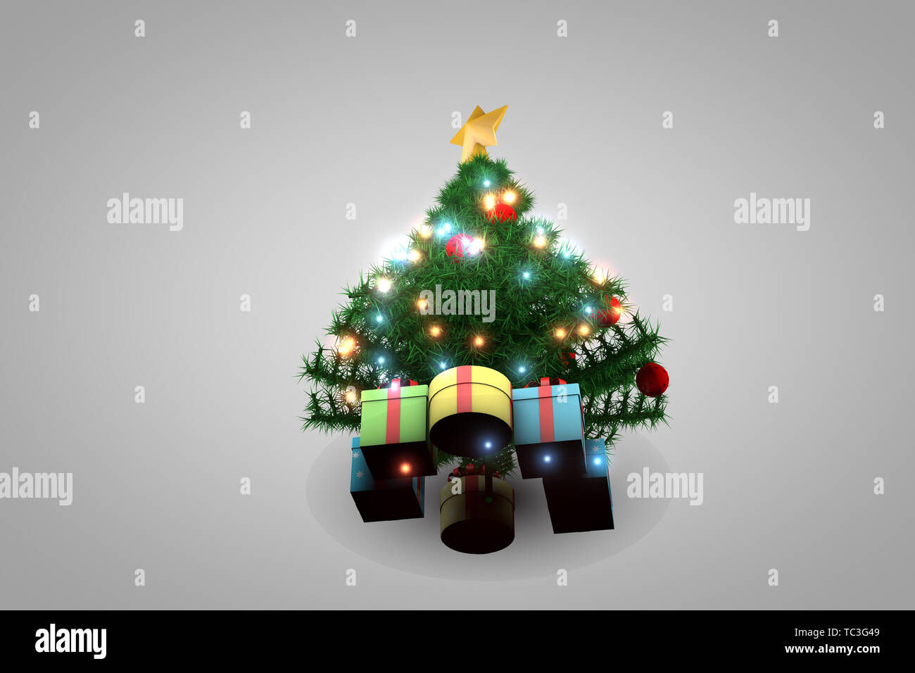 3D rendering, Christmas tree with white background Stock Photo - Alamy