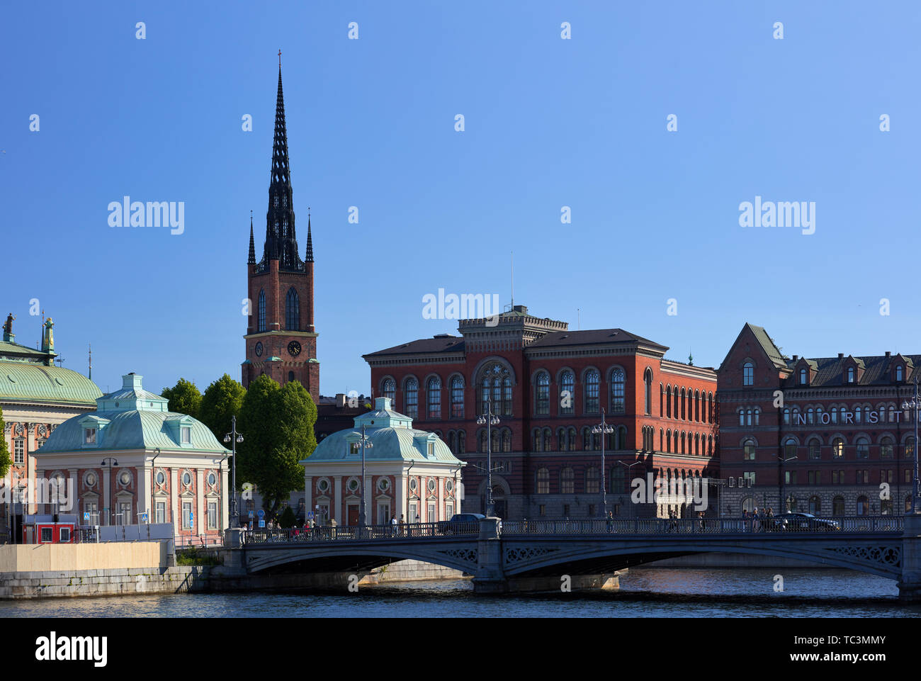 Vasabron with the House of Nobility, Highest Court and Riddarholmskyrkan in the background in Stockholm, Sweden Stock Photo