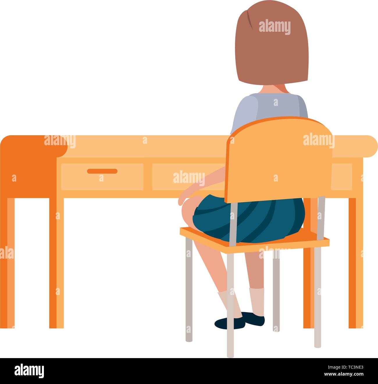 young student girl sitting in school desk Stock Vector Image & Art - Alamy